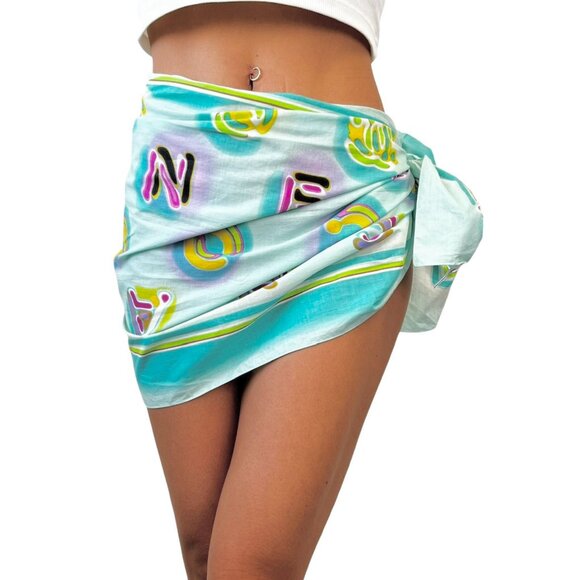 CHANEL Vintage CC Mark Logo Scarf Wrap Mint Green Multicolor Cotton [106410] - Picture 5 of 15